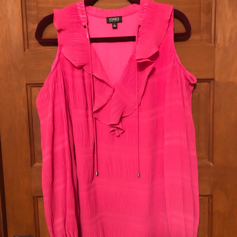 Fun Hot Pink Fuschia Ruffled Cold Shoulder Blouse